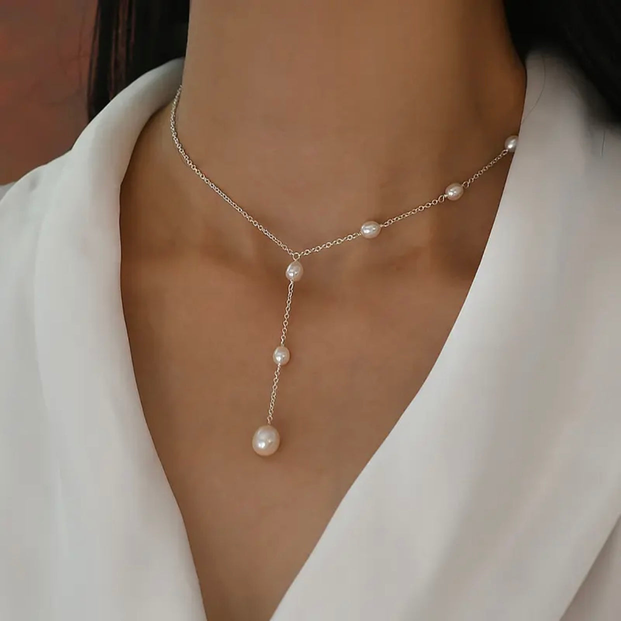 PERLA STERLING SILVER FRESHWATER PEARLS LARIAT NECKLACE