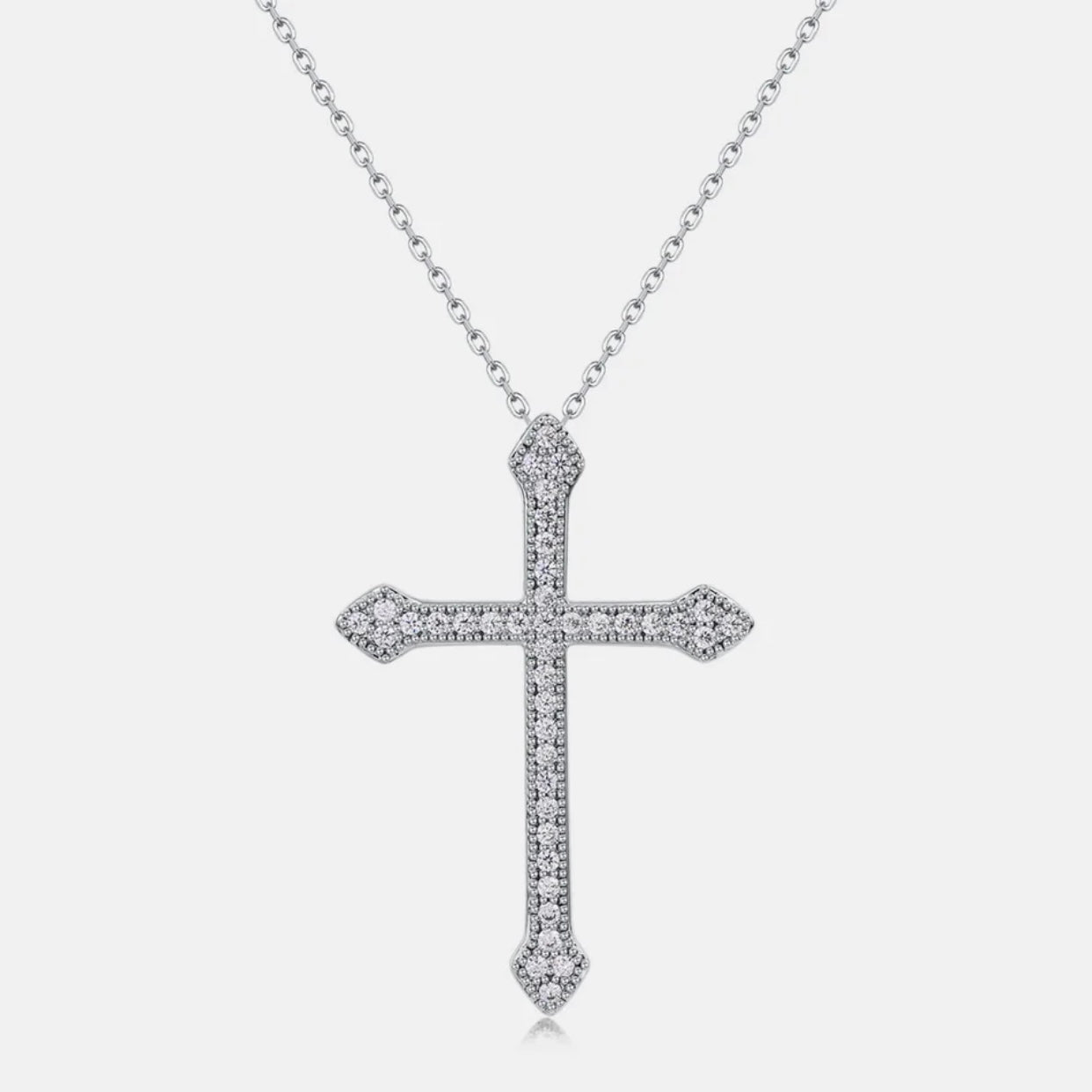 GIA STERLING SILVER MOISSANITE CROSS NECKLACE