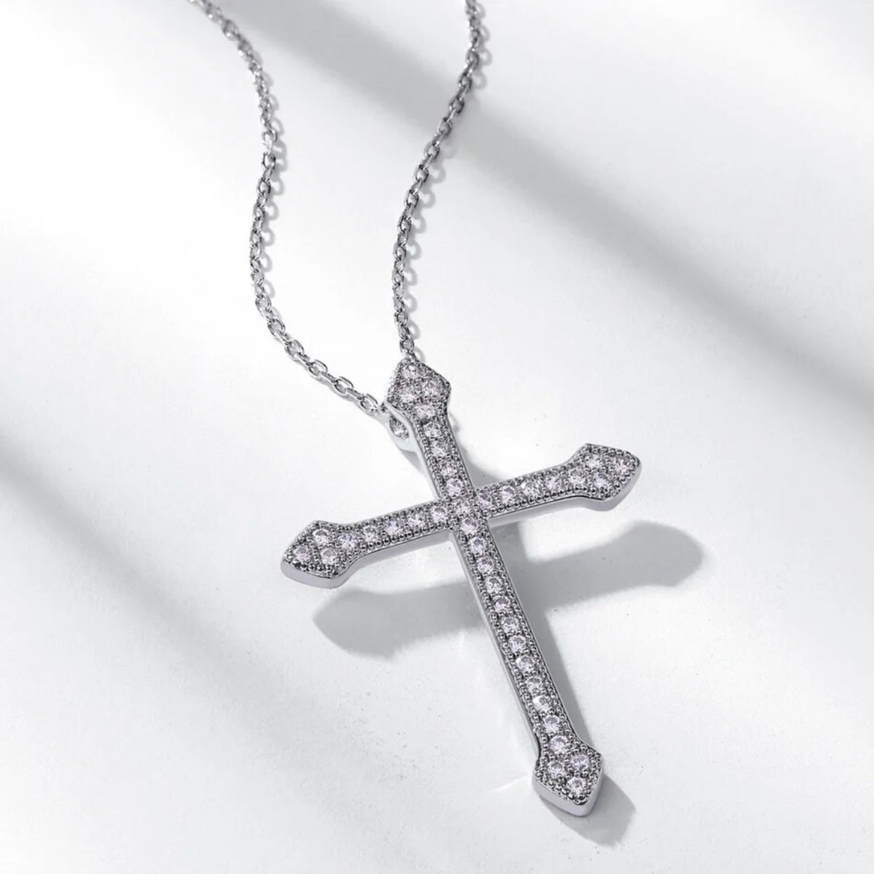 GIA STERLING SILVER MOISSANITE CROSS NECKLACE