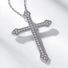 GIA STERLING SILVER MOISSANITE CROSS NECKLACE