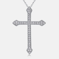 GIA STERLING SILVER MOISSANITE CROSS NECKLACE