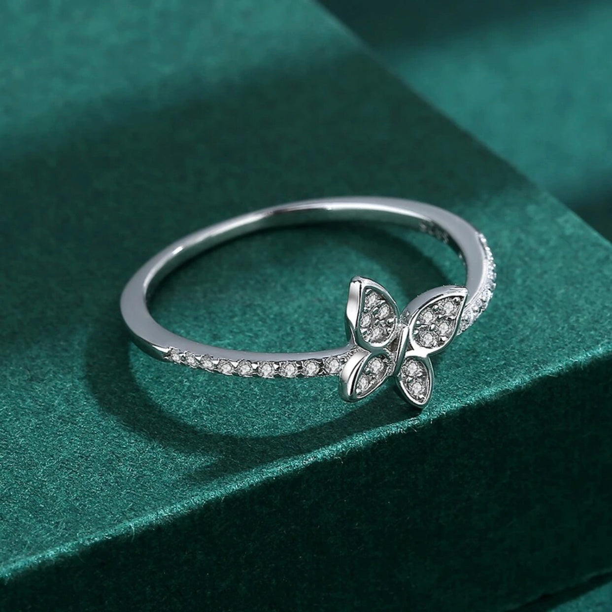 MELONEE DAINTY STERLING SILVER PAVE BUTTERFLY RING