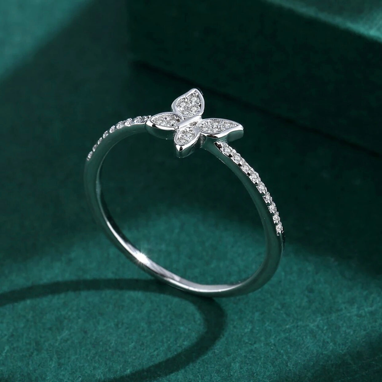 MELONEE DAINTY STERLING SILVER PAVE BUTTERFLY RING