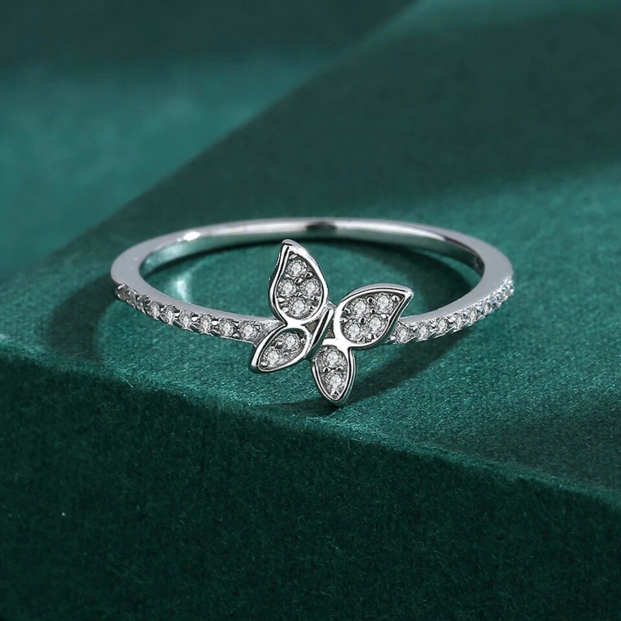 MELONEE DAINTY STERLING SILVER PAVE BUTTERFLY RING