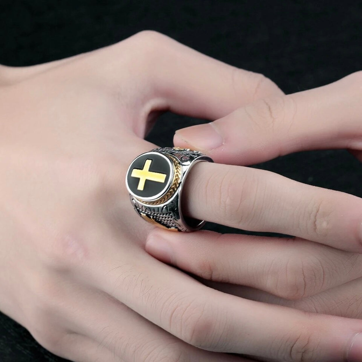 JAMES STAINLESS STEEL CROSS MENS RING