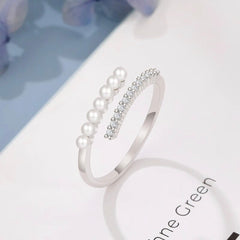 PEARLA STERLING SILVER PEARL AND CUBIC ZIRCONIA RING