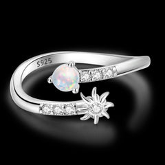 RHEA STERLING SILVER OPAL MOON AND SUN RING