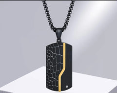 SANTIAGO GOLD AND BLACK DOG TAG NECKLACE
