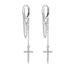 ALTHA STERLING SILVER CROSS CHAIN EARRINGS