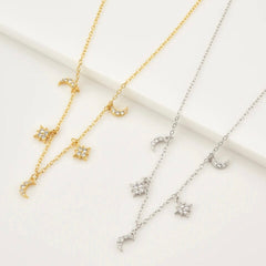 AMAEDA STERLING SILVER MOON AND STAR PAVE NECKLACE