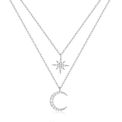 RONNIE STERLING SILVER PAVE MOON AND STARS PENDENT NECKLACE