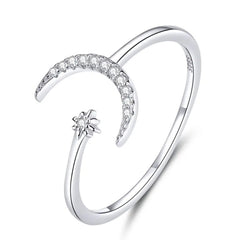 AGOSTINA STERLING SILVER MOON AND STARS RING