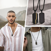 SANTIAGO GOLD AND BLACK DOG TAG NECKLACE