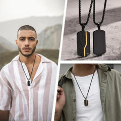 SANTIAGO GOLD AND BLACK DOG TAG NECKLACE