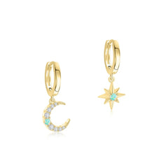 ADRINA STERLING SILVER MOON AND STARS PAVE EARRINGS