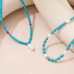 SERENA TURQUOISE FRESHWATER PEARLS BEAD NECKLACE