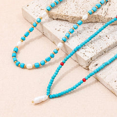 SERENA TURQUOISE FRESHWATER PEARLS BEAD NECKLACE