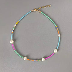 RAVEN MULTI COLOR BEAD WITH FRESHWATER PEARL NECKLACE