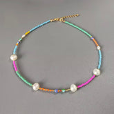 RAVEN MULTI COLOR BEAD WITH FRESHWATER PEARL NECKLACE