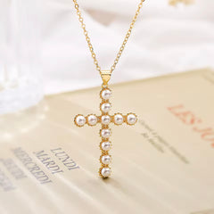 MAGDELENE PEARL CROSS NECKLACE