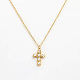 ARLETTE DAINTY PEARL CROSS NECKLACE