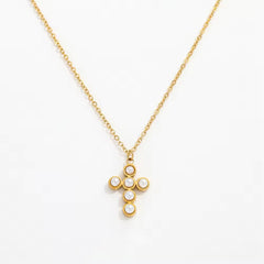 ARLETTE DAINTY PEARL CROSS NECKLACE