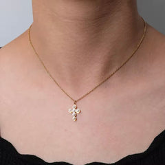 ARLETTE DAINTY PEARL CROSS NECKLACE
