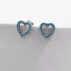 CELESTINA STERLING SILVER TURQUOISE HEART STUD EARRINGS