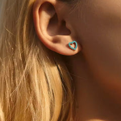 CELESTINA STERLING SILVER TURQUOISE HEART STUD EARRINGS