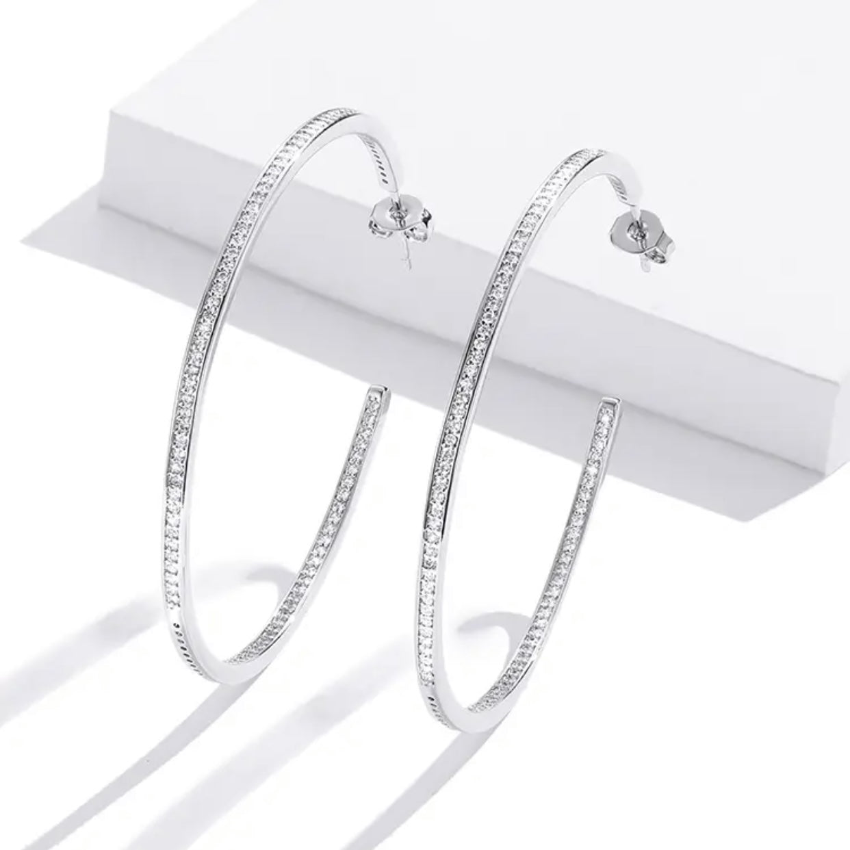 ZORAIDA STERLING SILVER PAVE HOOP EARRINGS