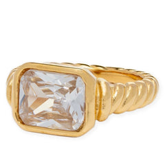 LARISA SQUARE COLORED CZ STONE WITH TWIST ACCENT RING