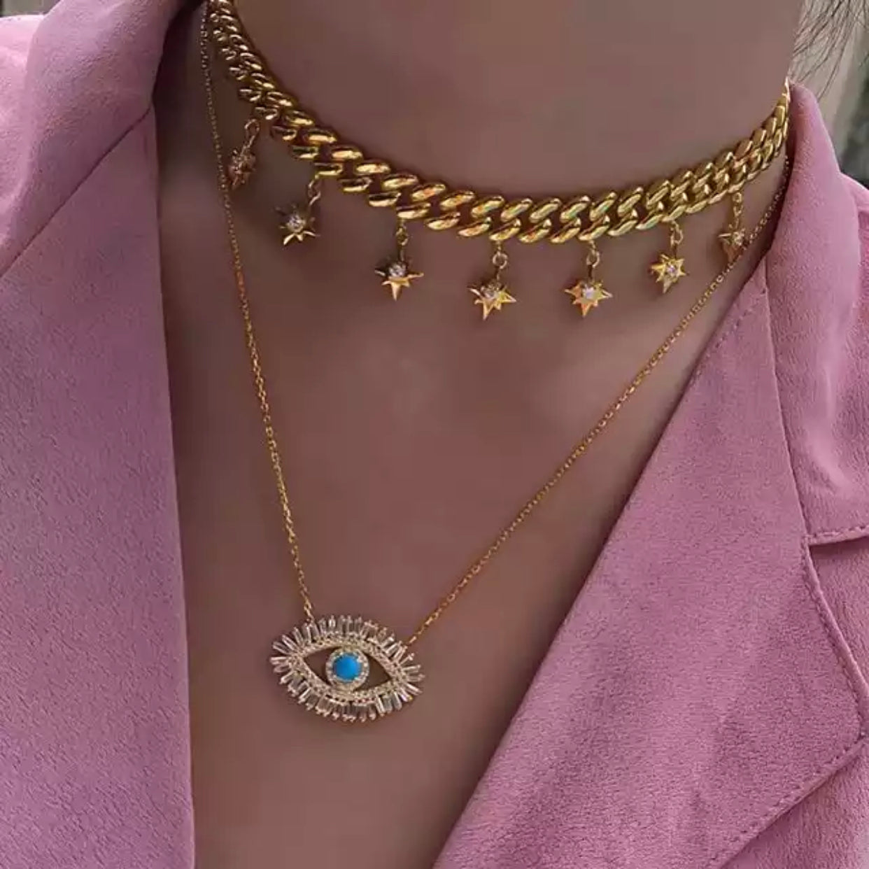 COSMIA EVIL EYE STERLING SILVER BLING NECKLACE