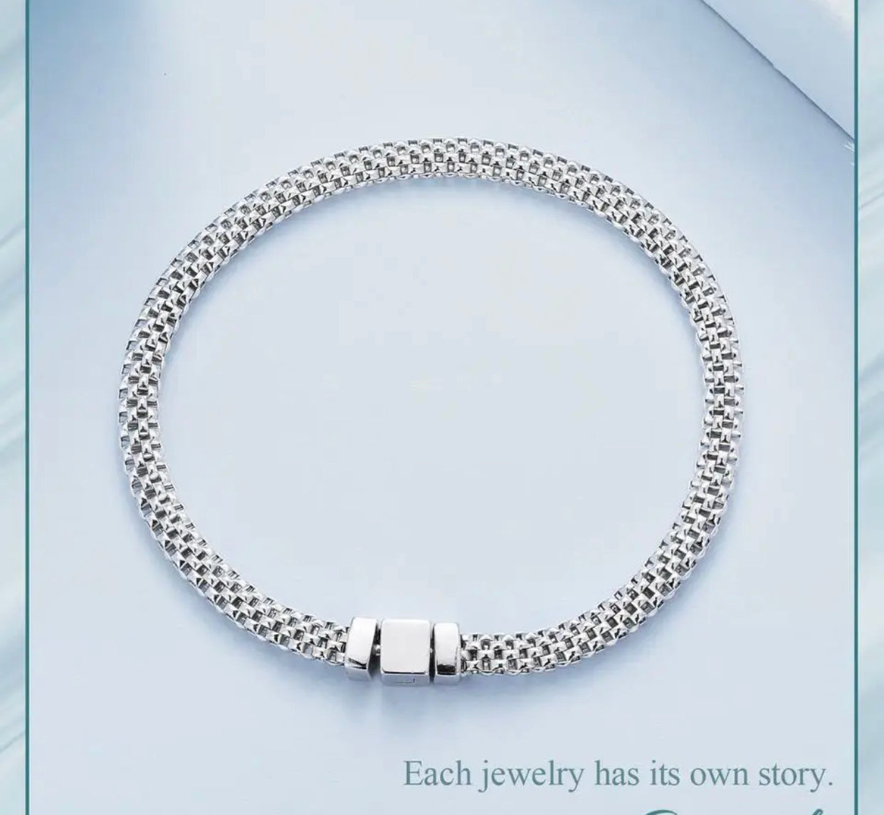 LEANDRA STERLING SILVER KNITTED SQUARE BUCKLE BRACELET