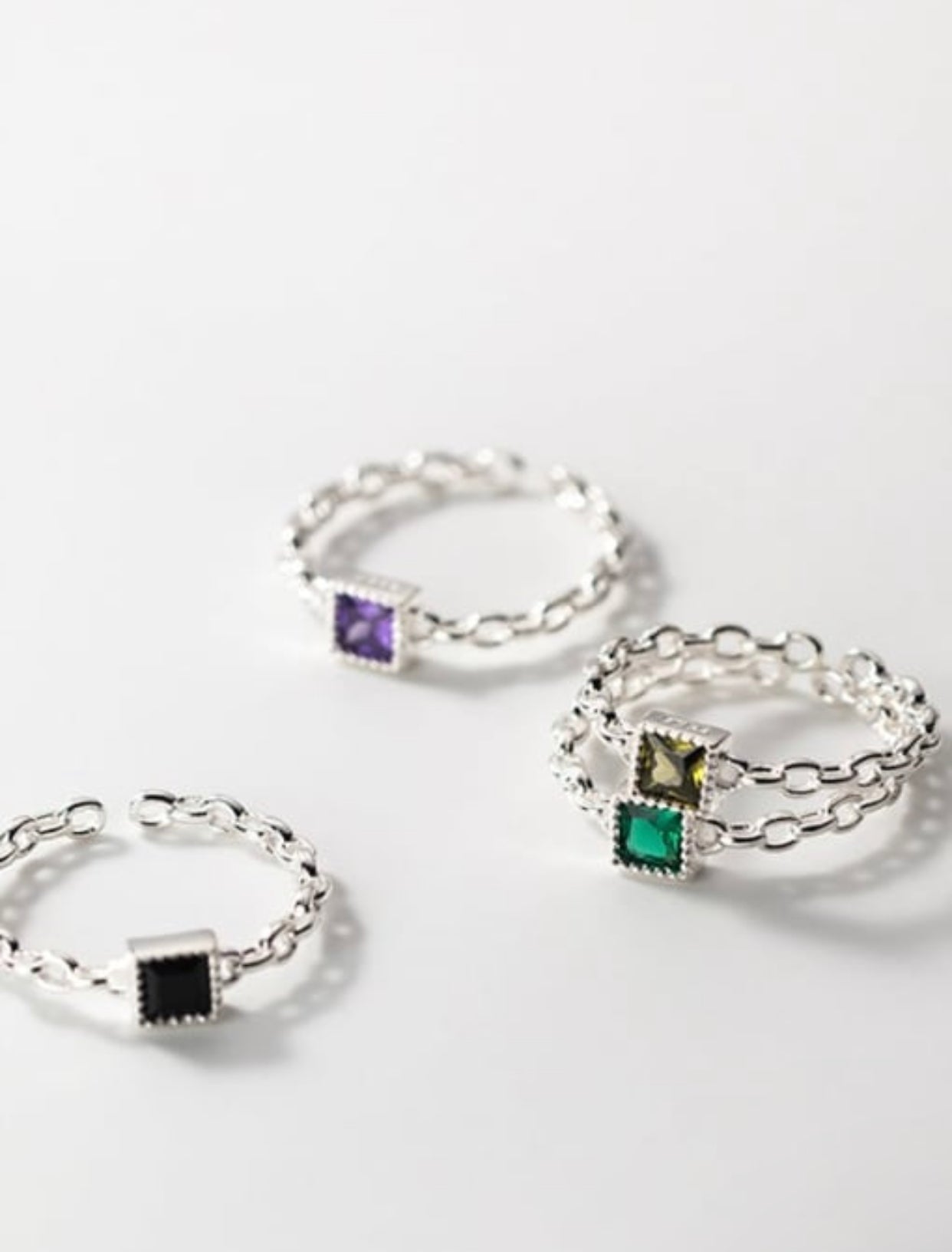 CINZIA CHAIN LINK STERLING SILVER CZ STONE RING