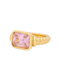 LARISA SQUARE COLORED CZ STONE WITH TWIST ACCENT RING