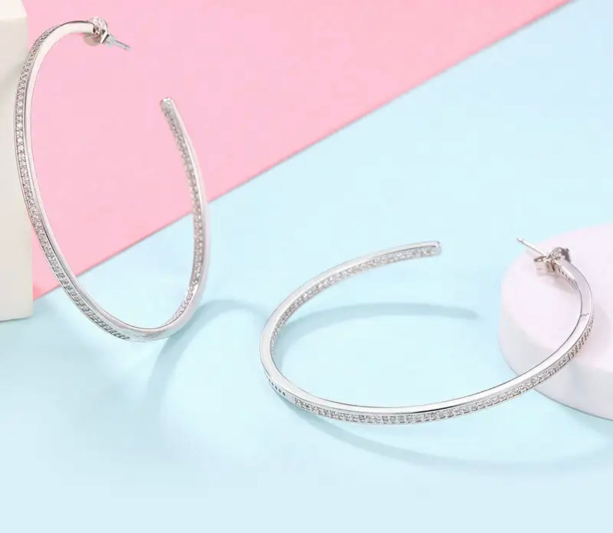 ZORAIDA STERLING SILVER PAVE HOOP EARRINGS