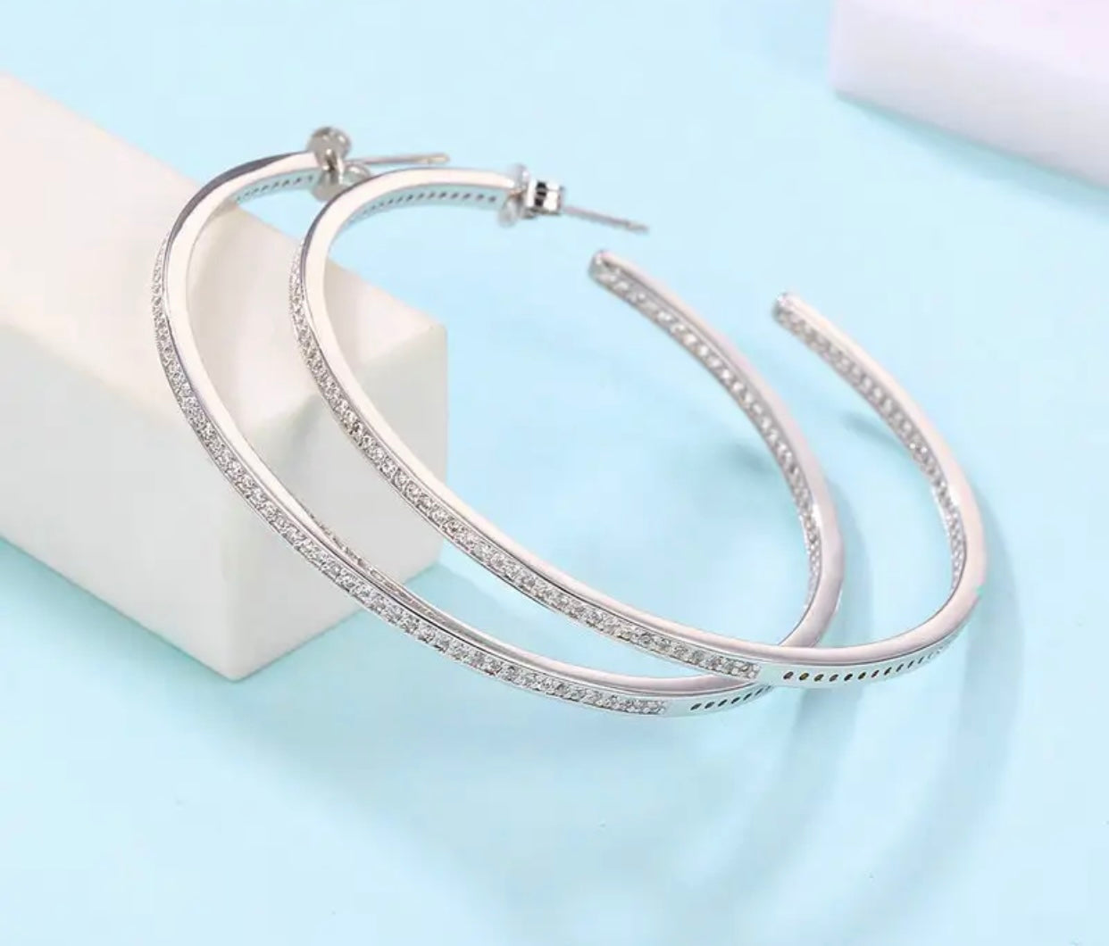 ZORAIDA STERLING SILVER PAVE HOOP EARRINGS