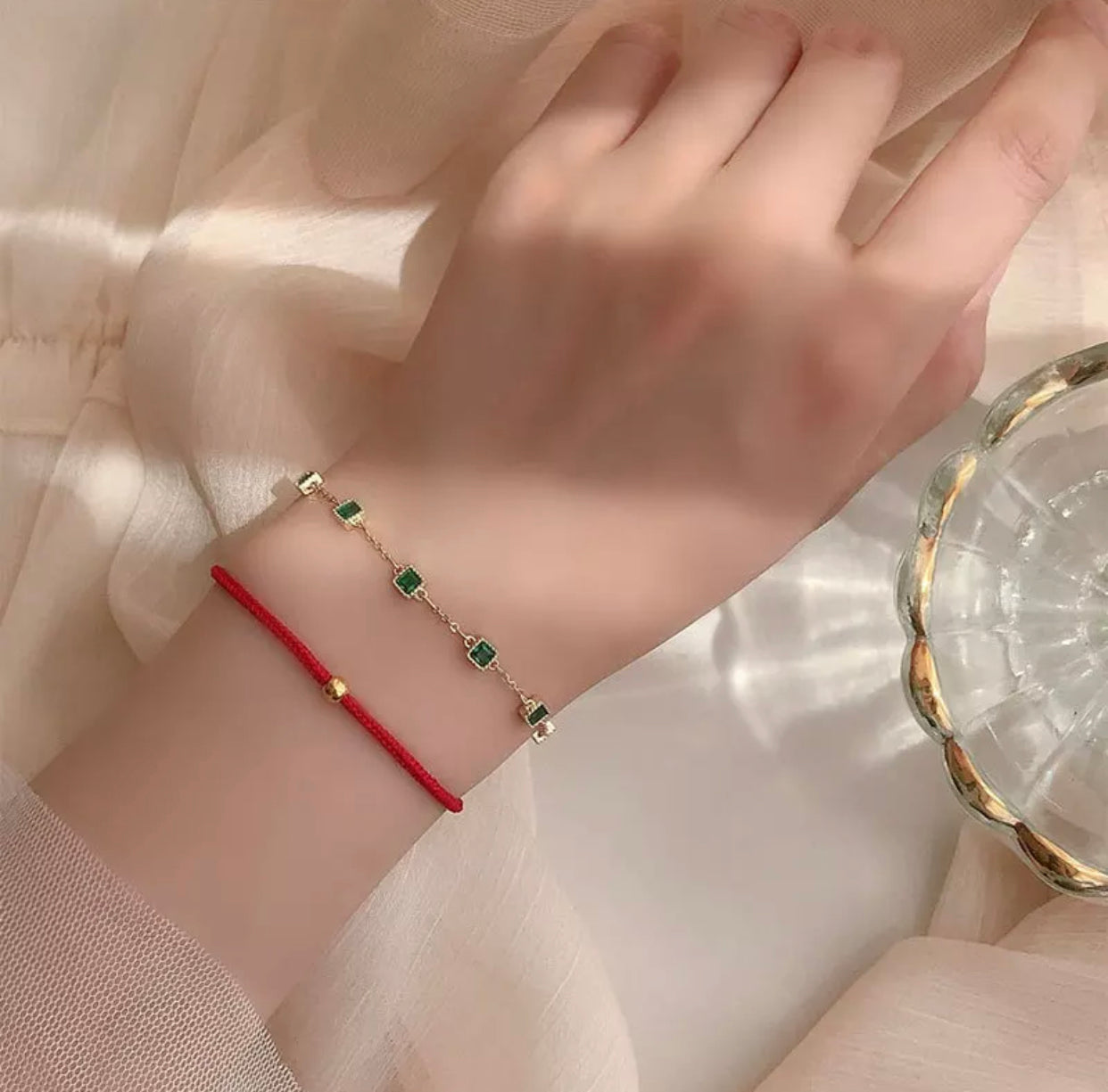 TRINITY STERLING SILVER EMERALD LINK BRACELET
