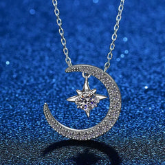 LUNA STERLING SILVER MOON WITH STAR PENDENT NECKLACE