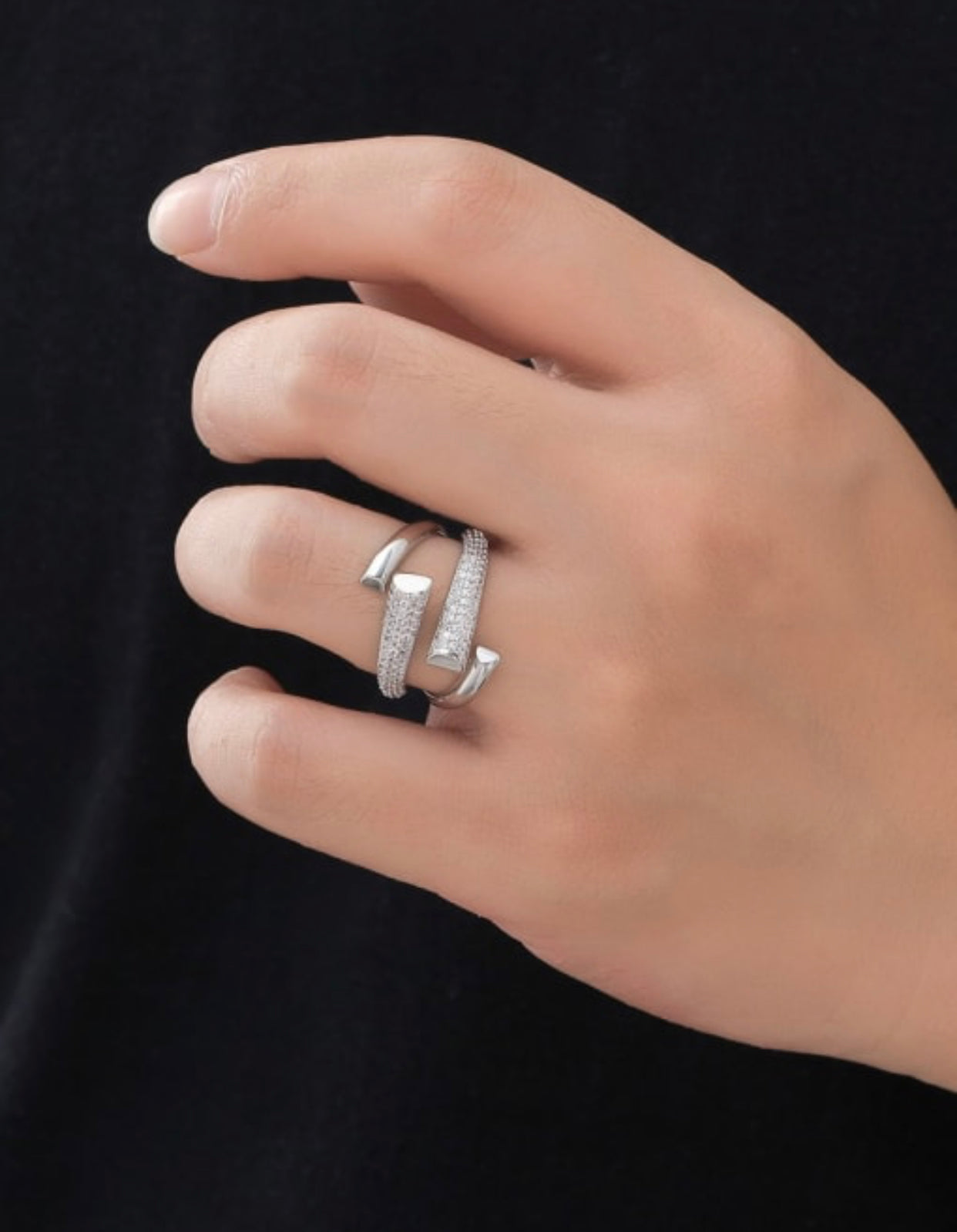 ZOE STERLING SILVER PAVE TWISTED BLING RING