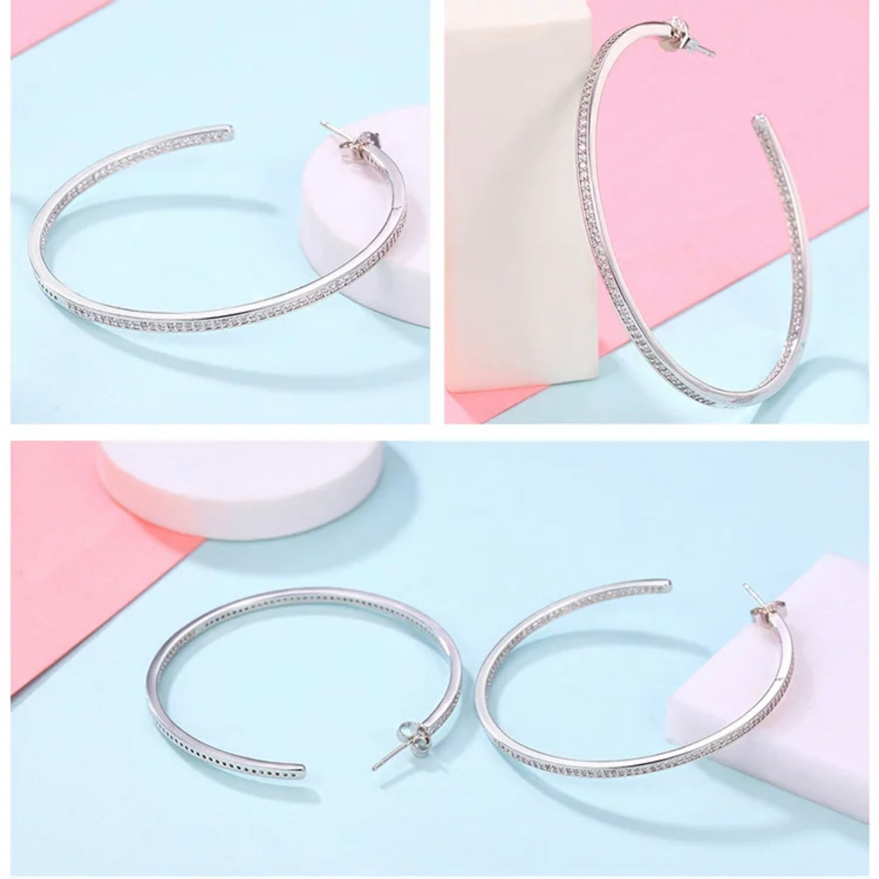ZORAIDA STERLING SILVER PAVE HOOP EARRINGS