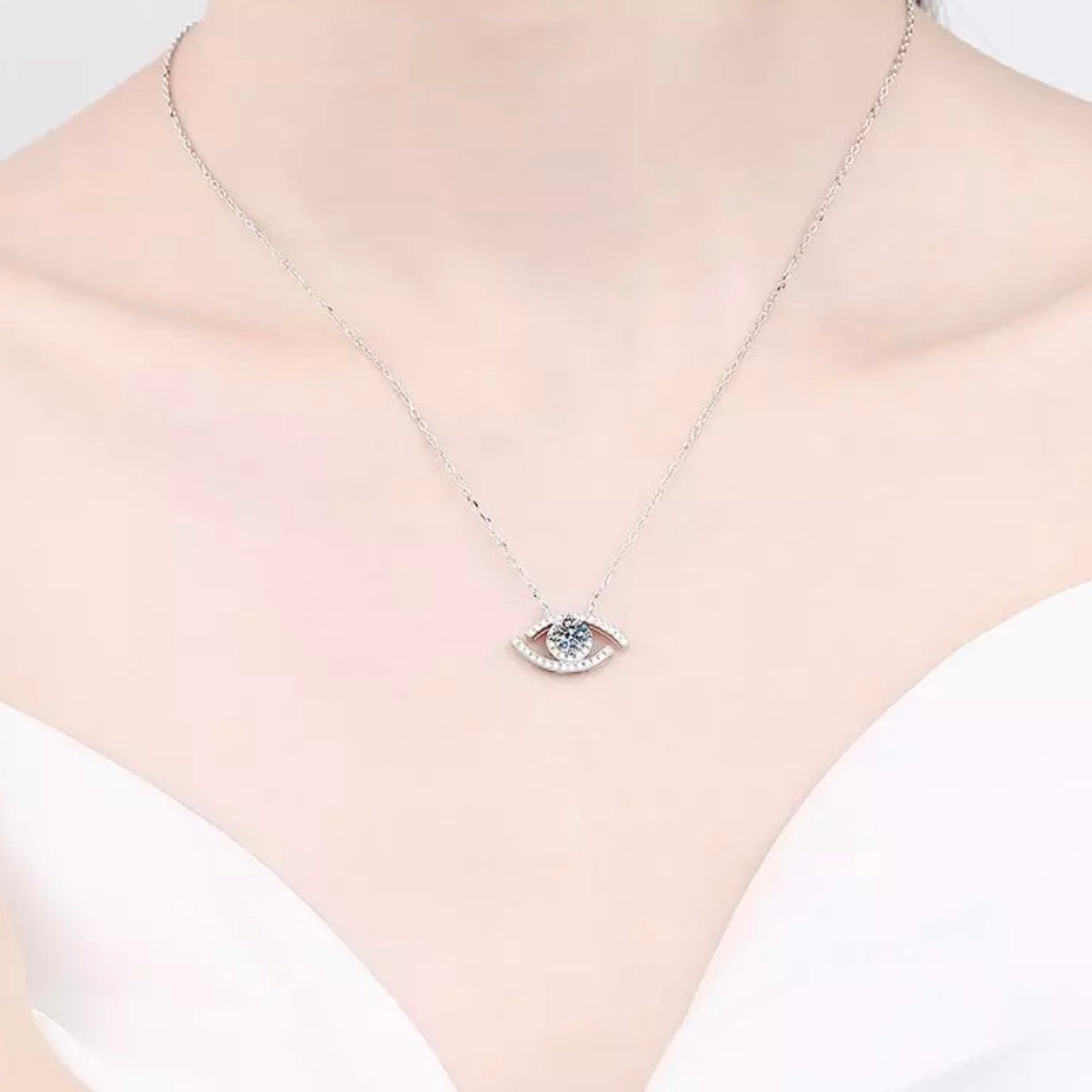 PETRINA STERLING SILVER MOISSANITE EVIL EYE PENDENT NECKLACE