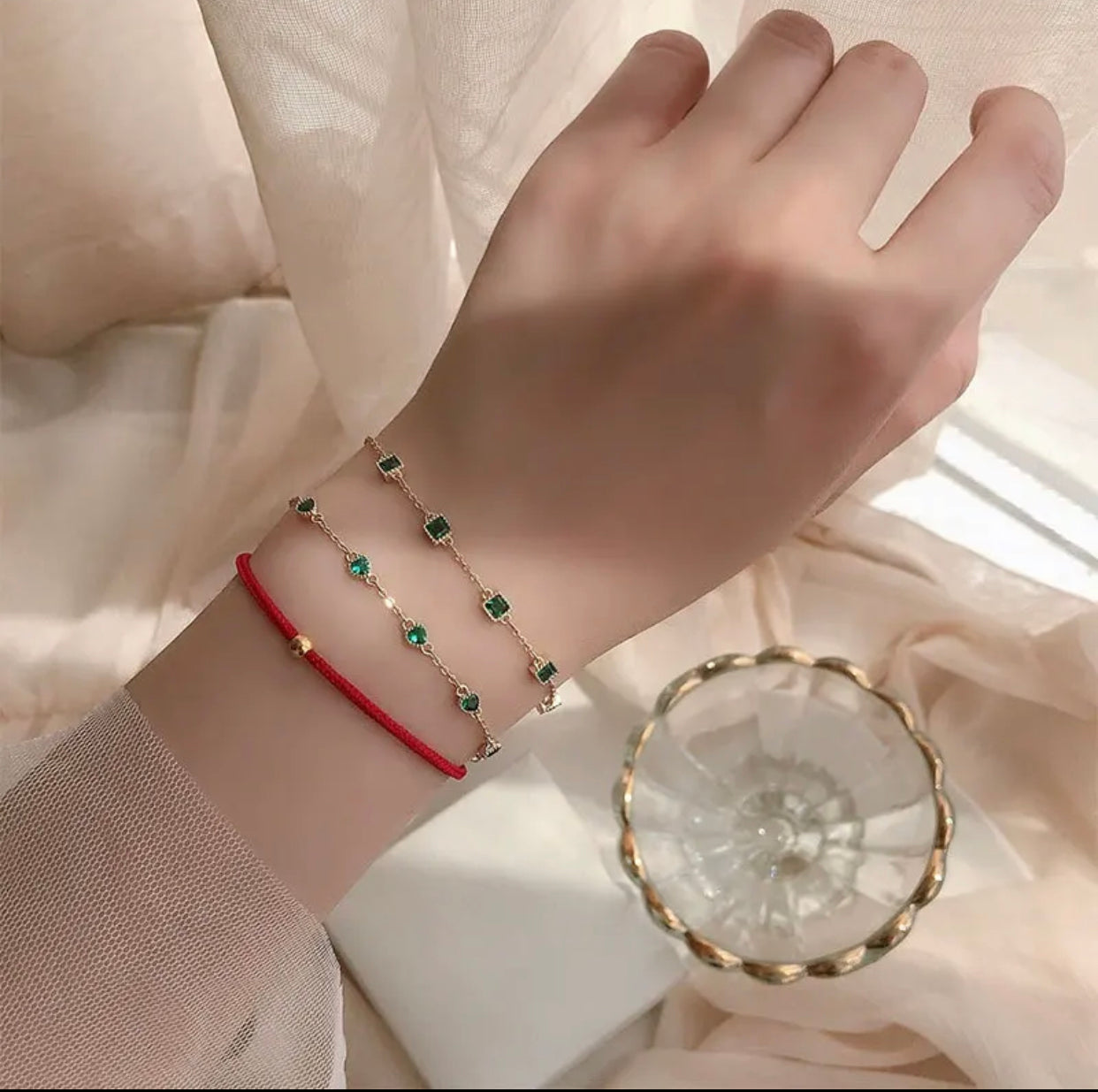 TRINITY STERLING SILVER EMERALD LINK BRACELET