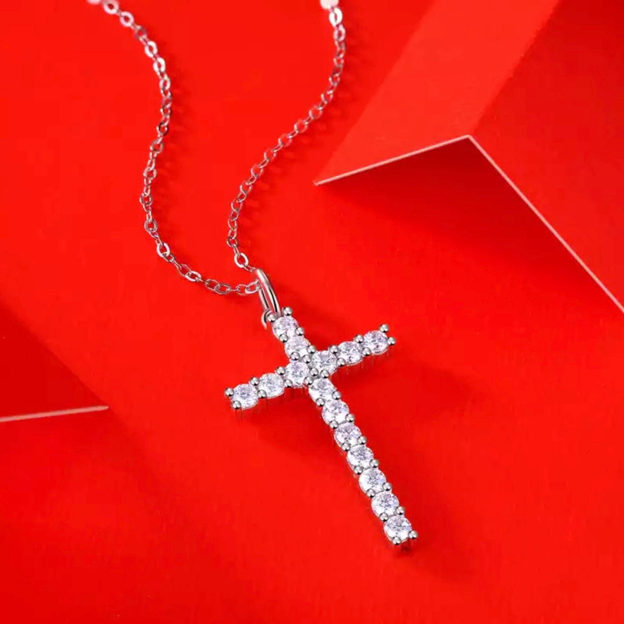 MEDORA STERLING SILVER MOISSANITE CROSS NECKLACE
