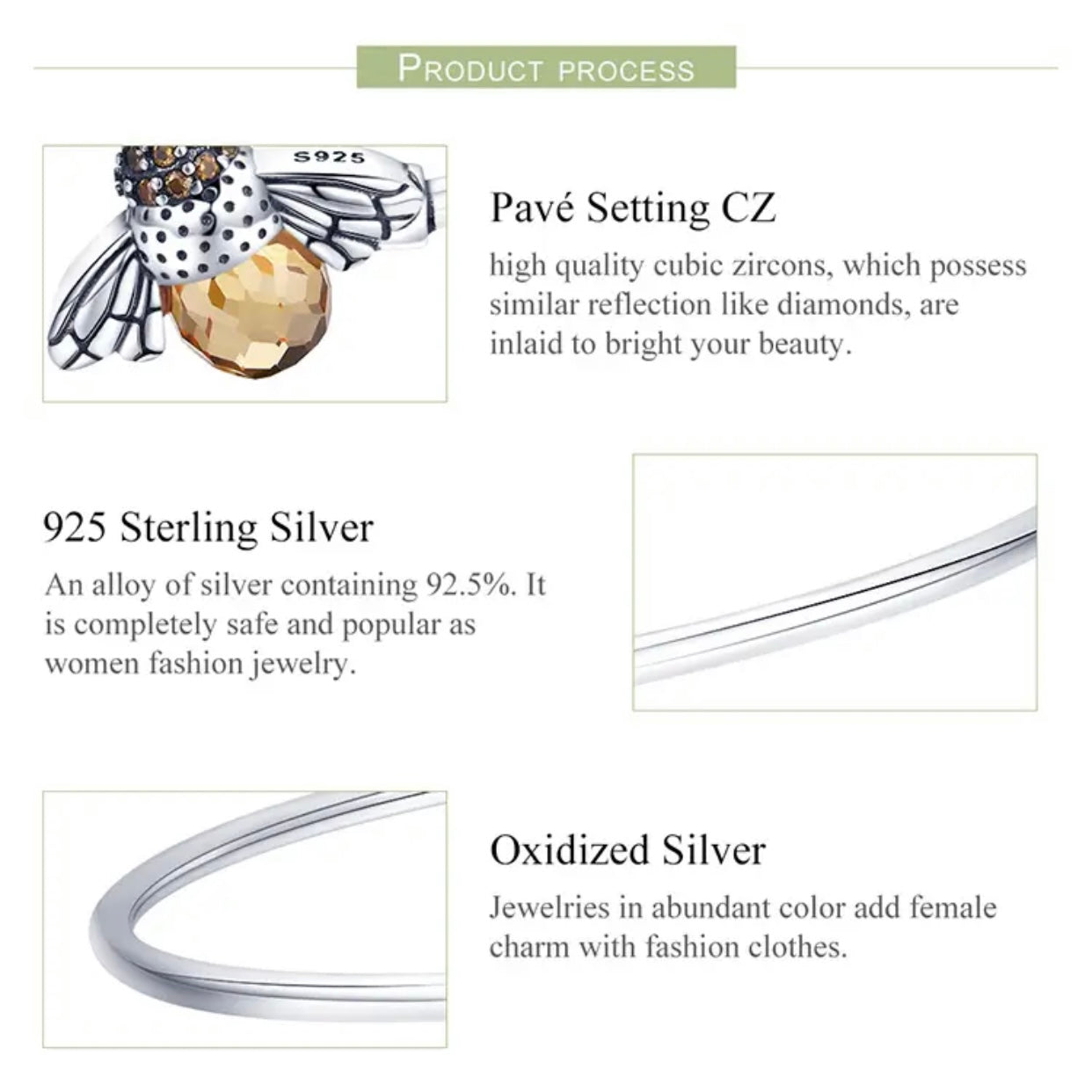 RAQUEL STERLING SILVER BEE BANGLE BRACELET