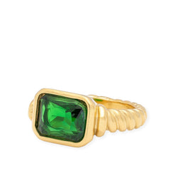 LARISA SQUARE COLORED CZ STONE WITH TWIST ACCENT RING