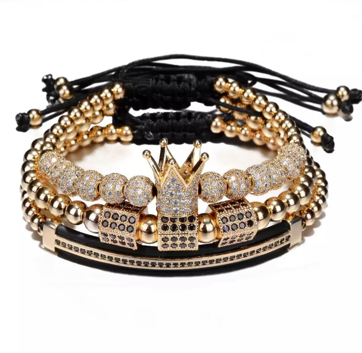 MATTEO 3 PIECE BLING BEAD CROWN MENS BRACELET
