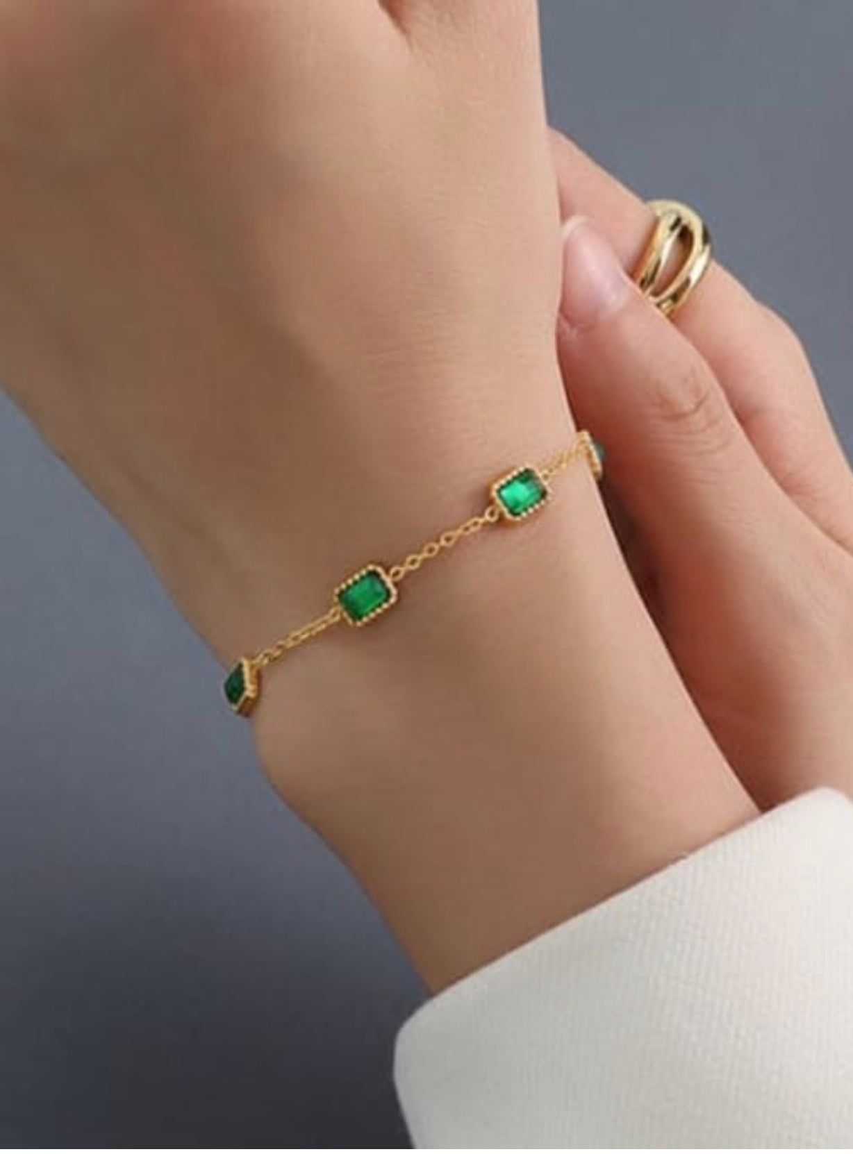 TRINITY STERLING SILVER EMERALD LINK BRACELET