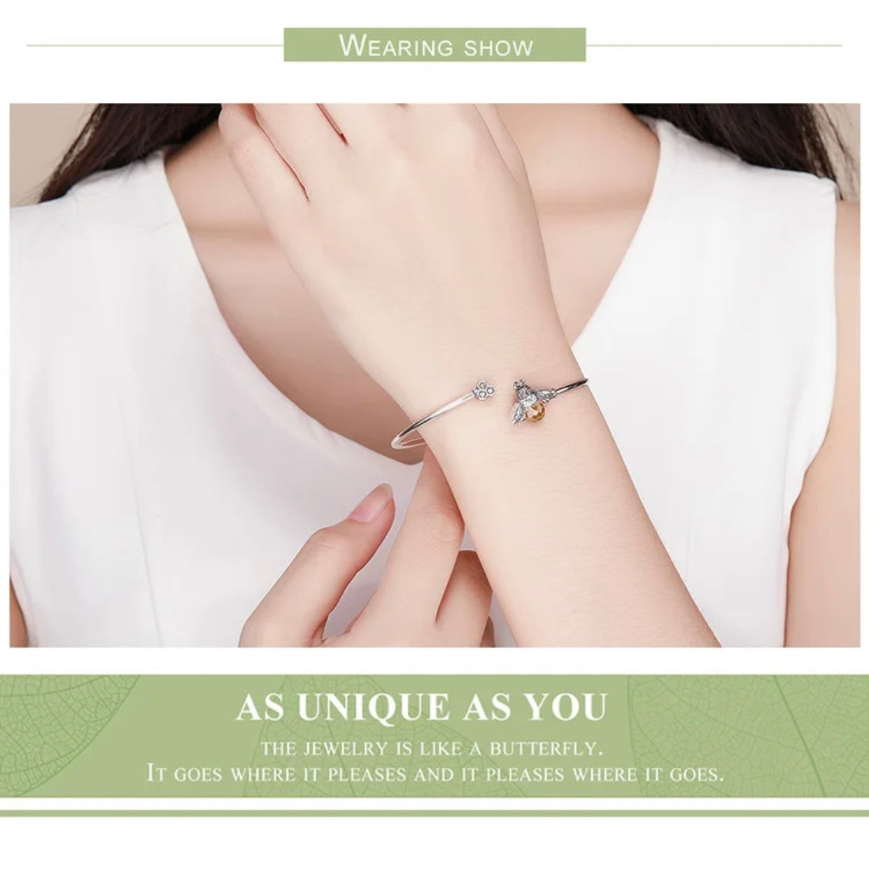 RAQUEL STERLING SILVER BEE BANGLE BRACELET
