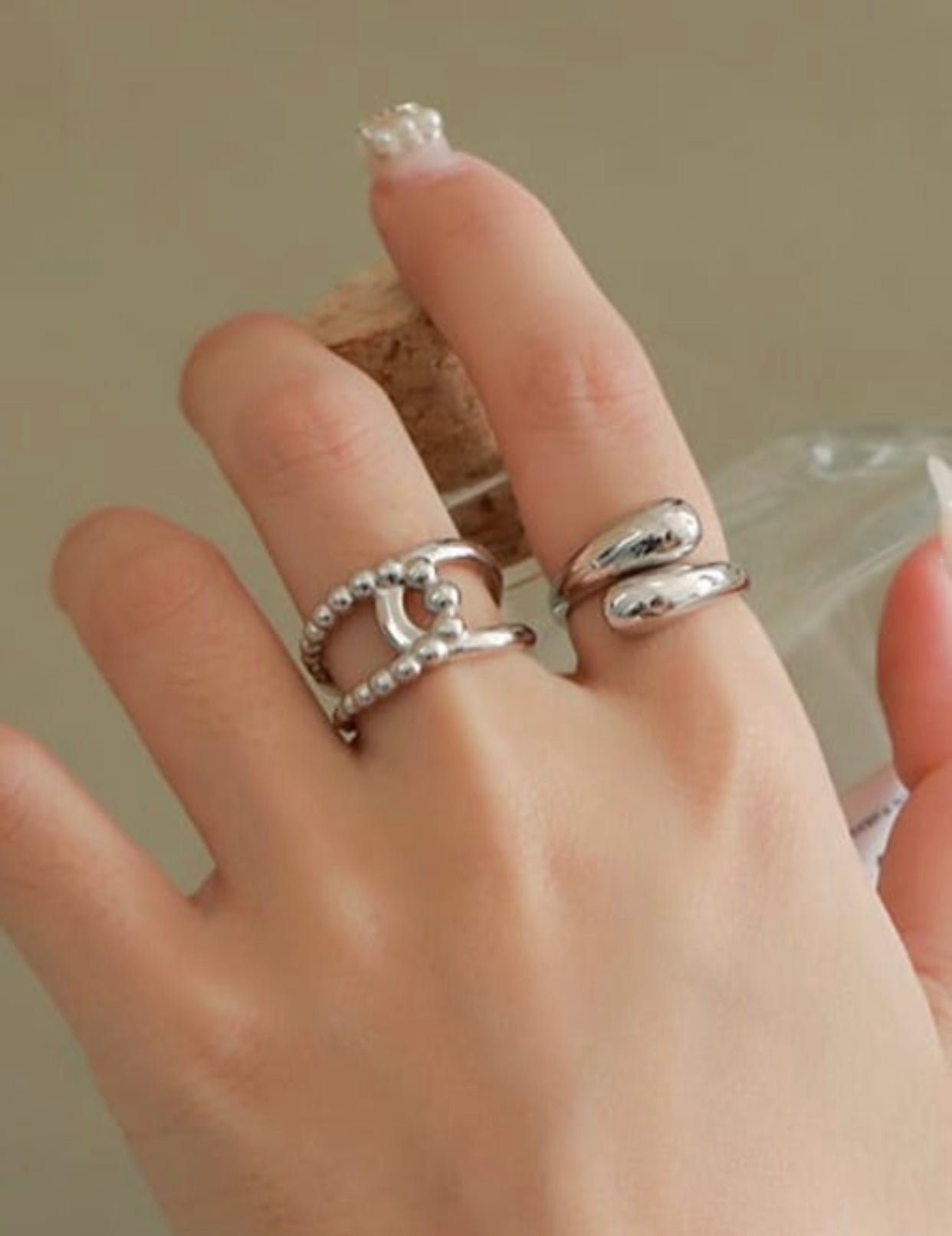 OLYMPIA STERLING SILVER KNOT WITH BEADED TEXTURE RING